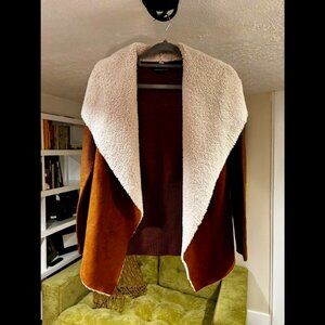 MADISON & LOLA Camel Faux Shearling/Suede Sherpa Size S Cardigan Sweater